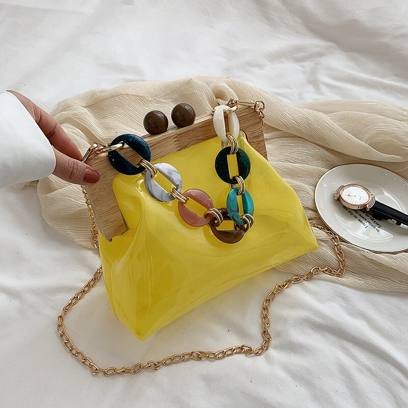 Transparente jelly tote bag 2020 verão novo de alta qualidade pvc designer feminina bolsa de viagem corrente ombro saco do mensageiro: Yellow