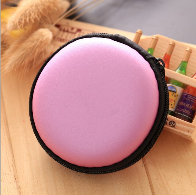À prova de choque bolsa de moedas pequenos doces cor redonda sacos armazenamento organizadores fone ouvido bolsa: Pink