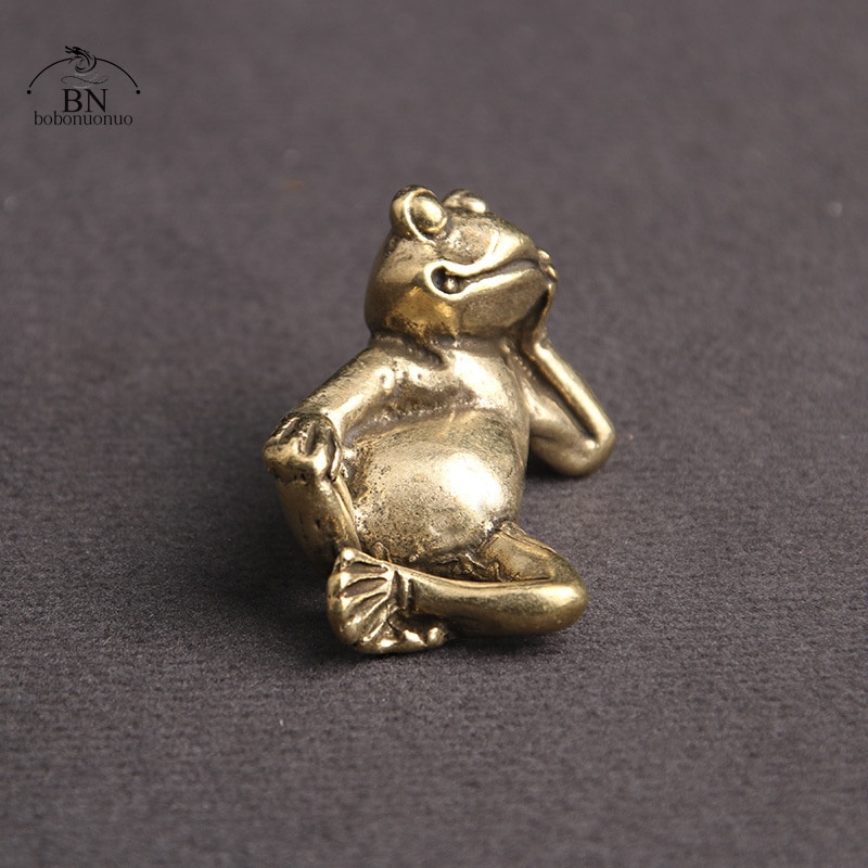 Retro Brass Meditate Zen Buddhism Frog Statue Small Ornament Copper Animal Sculpture Incense Burner Home Desk Decoration Tea Pet