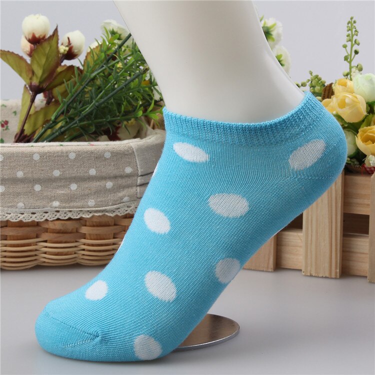 10 Colors Big Dots Women Cotton Sock Slippers Female Cute Candy Invisible Ventilate Boat Socks Low Ankle Hosiery For Woman Sock: Blue