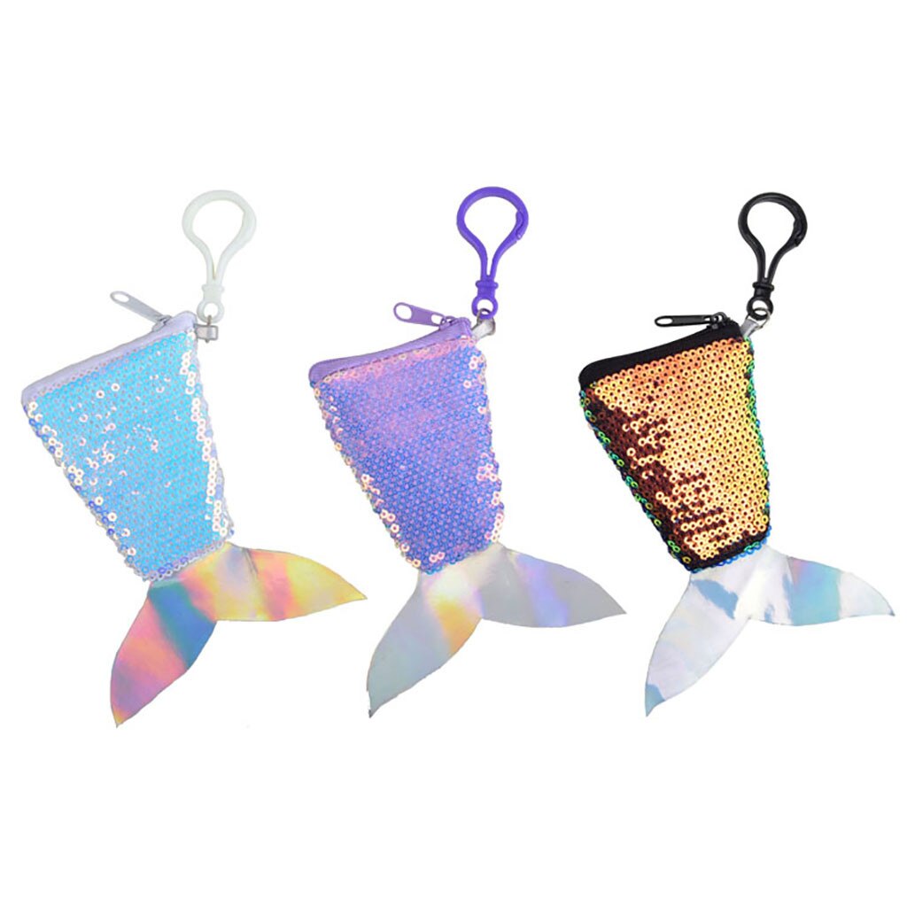 Women Mermaid Keychain Cute Sequin Coin Purse Shoulder Wallet Mini Bag