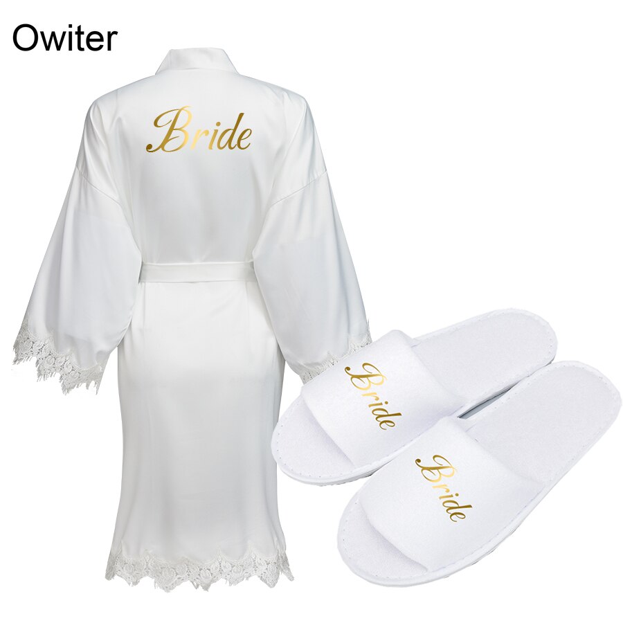 Batas de dama de honor de la novia, bata de seda satinada para boda, de , albornoz blanco