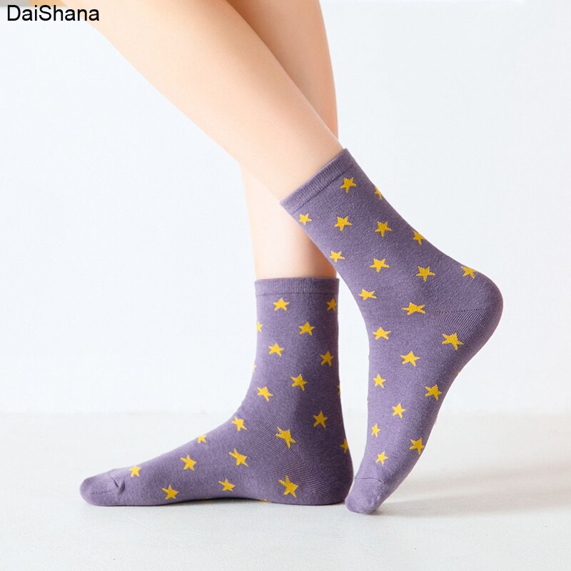 1Pairs Small Star Trend Medium Tube Socks Japanese Women&#39;s Cotton Socks