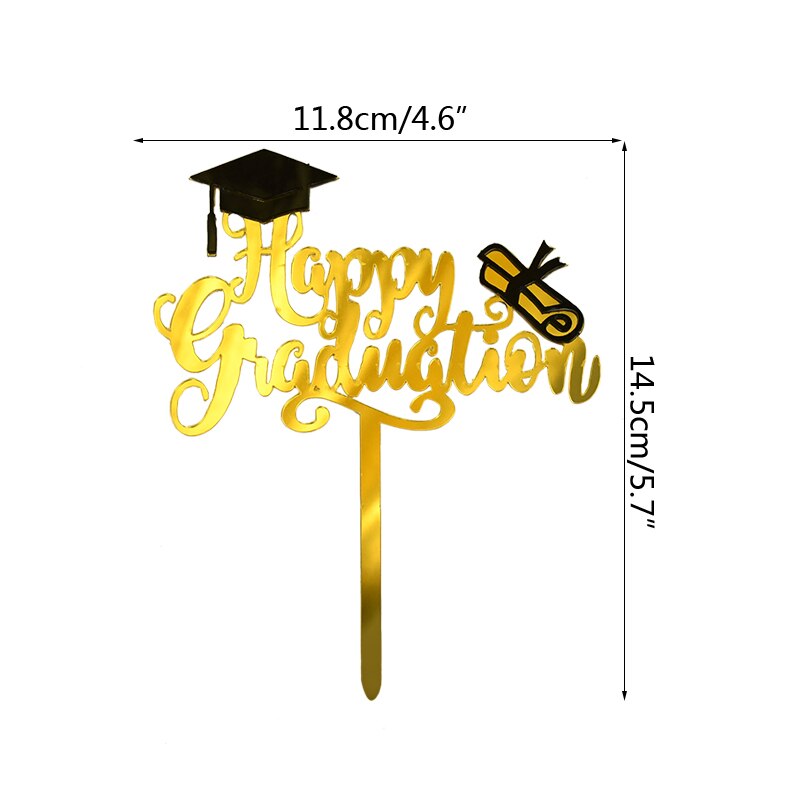 3Pcs Happy Graduation Acryl Cake Toppers Goud Zwart Congrats Grad Cake Topper Voor Klasse Van 2022 College Vieren Party decor: B02
