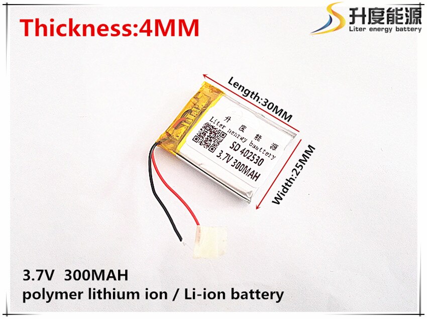 [SD] 402530 3.7V,300mAH,[352530] Polymer lithium ion / Li-ion battery for TOY,POWER BANK,GPS,mp3,mp4,cell phone,speaker