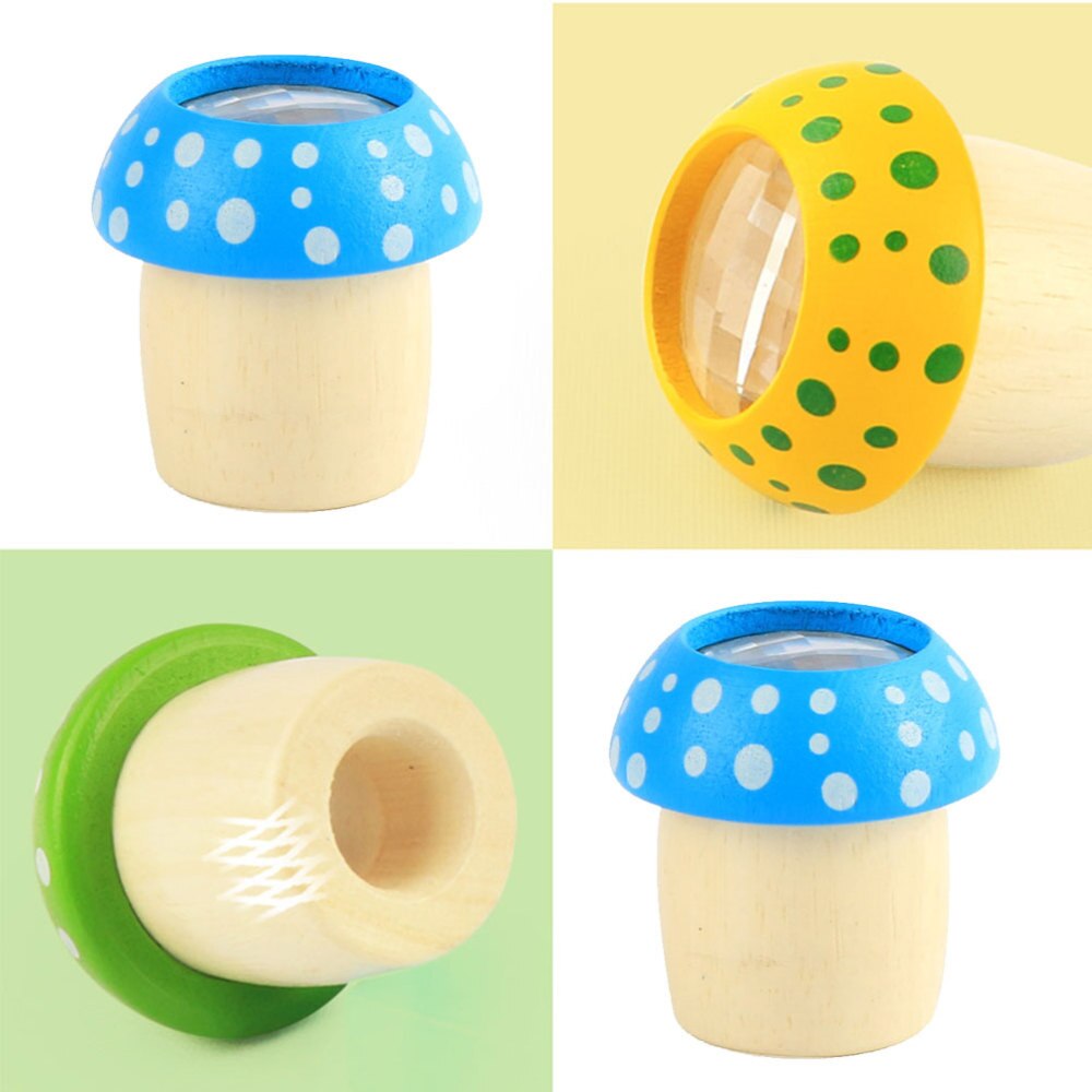 2PCS Kaleidoscopes Wooden Mushroom Polygon Smooth Polished Kaleidoscope Educational Prop (Red)