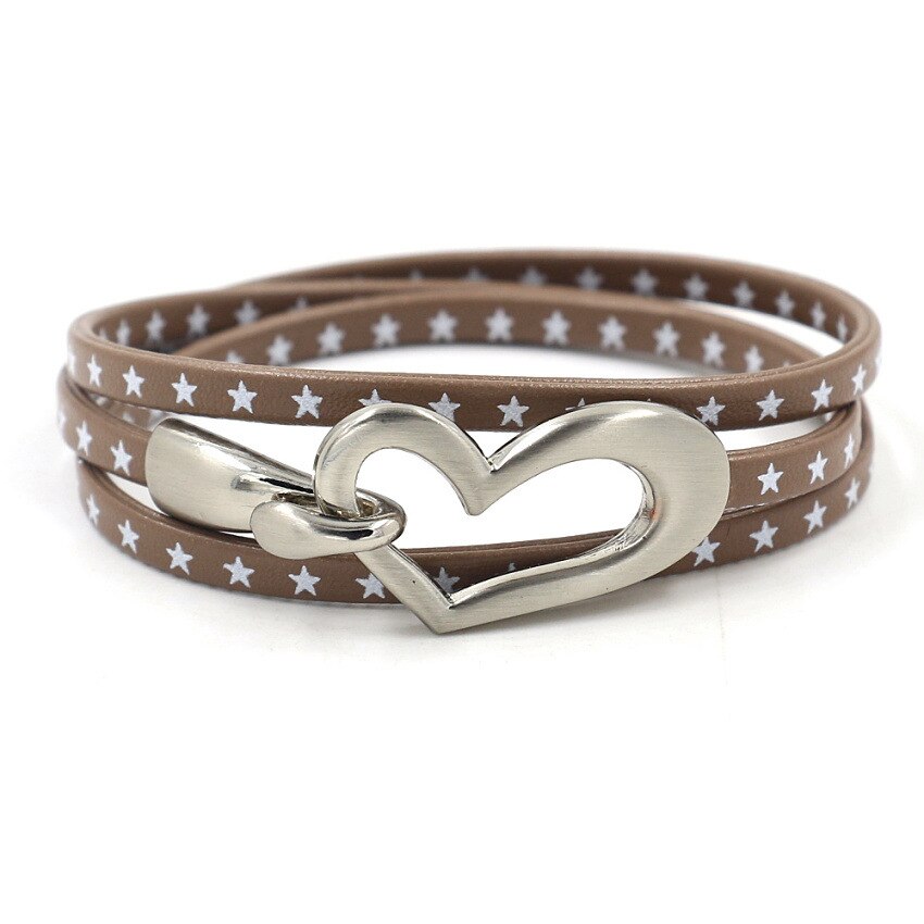 Vintage Leather Bracelet Heart Women's Charm Hand three times packaging Leather Wrap Bracelet