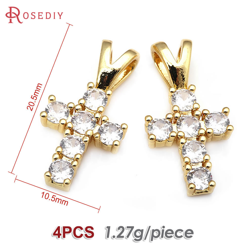 4 stk. messing zirkon kors halskæder charms vedhæng tilbehør smykkefremstillingsmaterialer rosediy officiel hjemmeside: Imiteret rhodineret