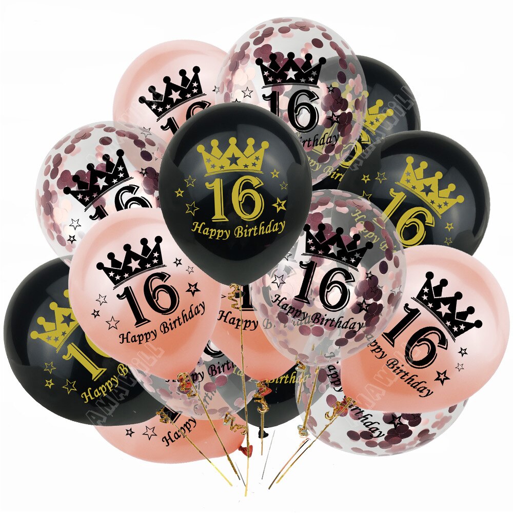 Globo de látex de 12 pulgadas para cumpleaños, confeti, 30, 40, 50, 60 y 70 años, decoración de de cumpleaños y boda, 15 piezas: rosegold-16