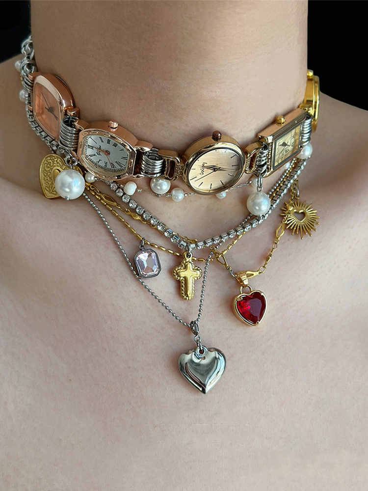 Relógio laminado colar estilo cyberpunk para feminino masculino jóias acessórios presentes de festa: Cor dourada amarelo claro