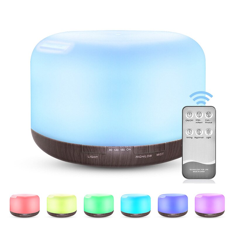 Aroma Essential Oil Diffuser Ultrasonic Air Humidifier 7 Colors Changing Led Fogger Mist Maker Household Air Freshener 500ml: DK remote control / US