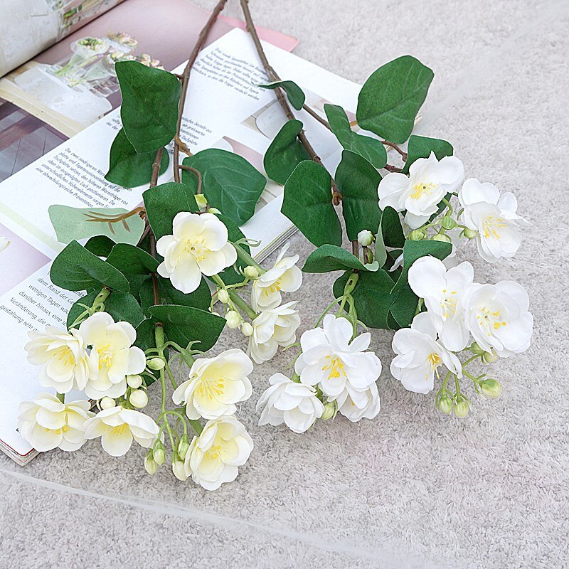 9 Hoofden Mooie Jasmijn Bloem Tak Zijde Kunstmatige Bloemen Voor Kerst Bruiloft Decoratie Flores Artificiales