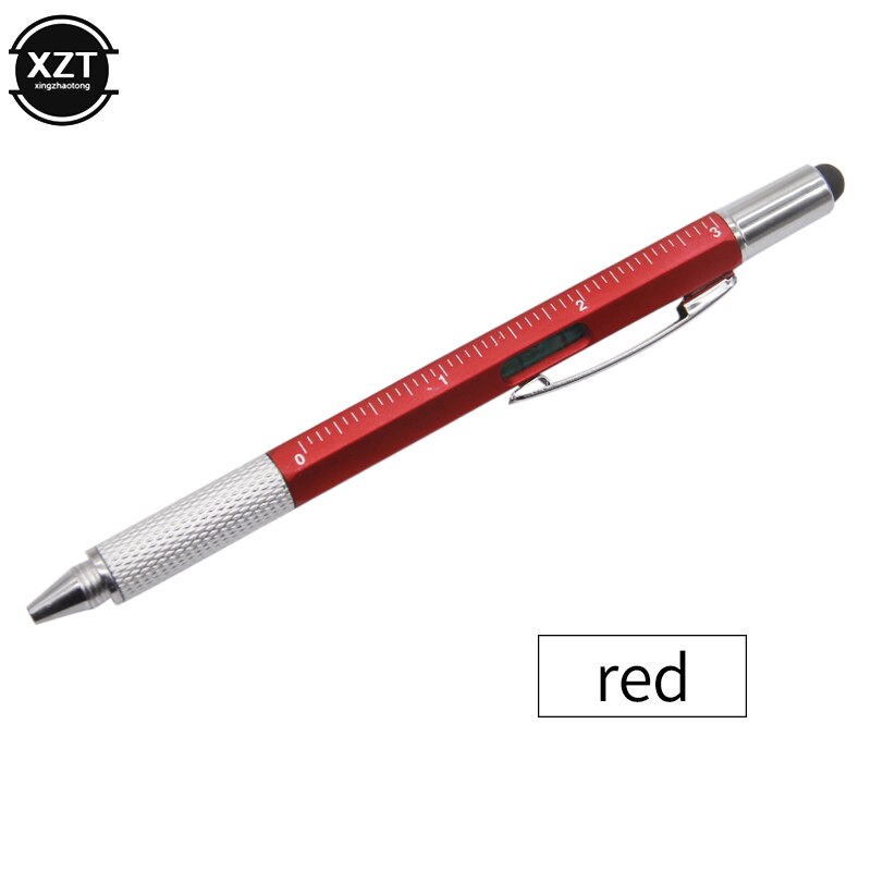 7 in 1 multifunktionel kuglepen med moderne håndholdt værktøj til måling af teknisk linealskruetrækker touch screen stylus: Rød