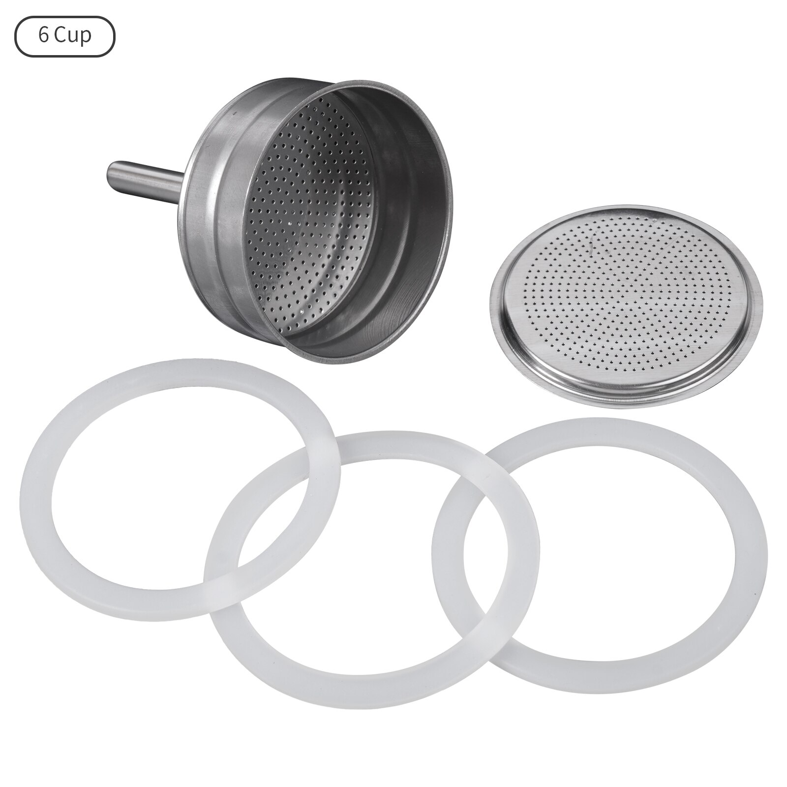 Moka Express Replacement Funnel Kits, Espresso Coffee Gasket Seals, Stainless Steel Funnel Filter Plate Funnel, 2/4/6/9/12 Cup: 6 Cup