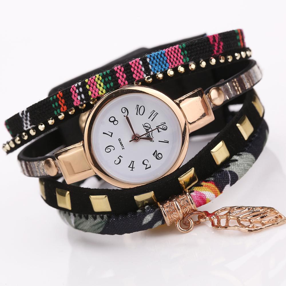 Duoya Mode Vrouwen Armband Horloge Goud Quartz Horloge Vrouwen Jurk Lederen Casual Armband Horloges
