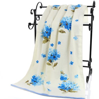 Märke bomull jacquard handduk absorberande snabbtorkande strandhandduk badhandduk stor blomma figur par tvätthandduk 2 set: Blå / 73 x 34cm