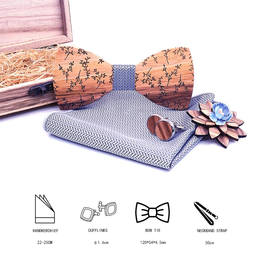 hombres pajarita de madera set pañuelo gemelos madera pajarita boda broche corbata madera corbata Gravata set boda