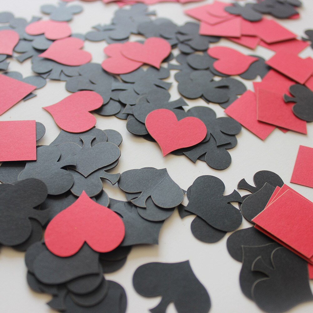 100 stk mix farve poker konfetti spillekort kulør rød hjerte sorte spar konfetti baby shower fødselsdagsfest kaste forsyninger