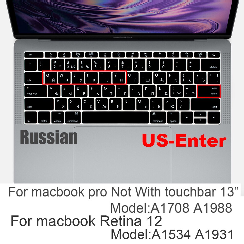 Russische Siliconen Toetsenbord Cover Beschermer Voor Macbook Air13/12 /15/16pro Touchbar A1706/A1466A1708/A1990/A1398/A2289/A1932/A2141: US A1708 A1534