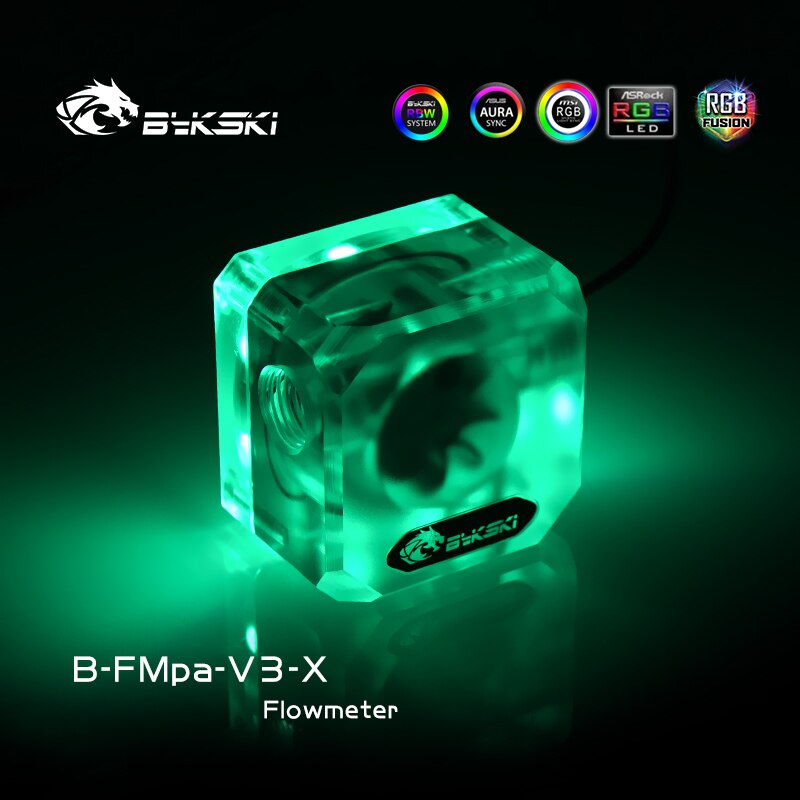 Bykski Frosted Water Flow Meter, Flowing Monitoring For Computer Water Cooling, RGB/ARGB SYNC, B-FMpa-V3-X: 12V 4Pin RGB
