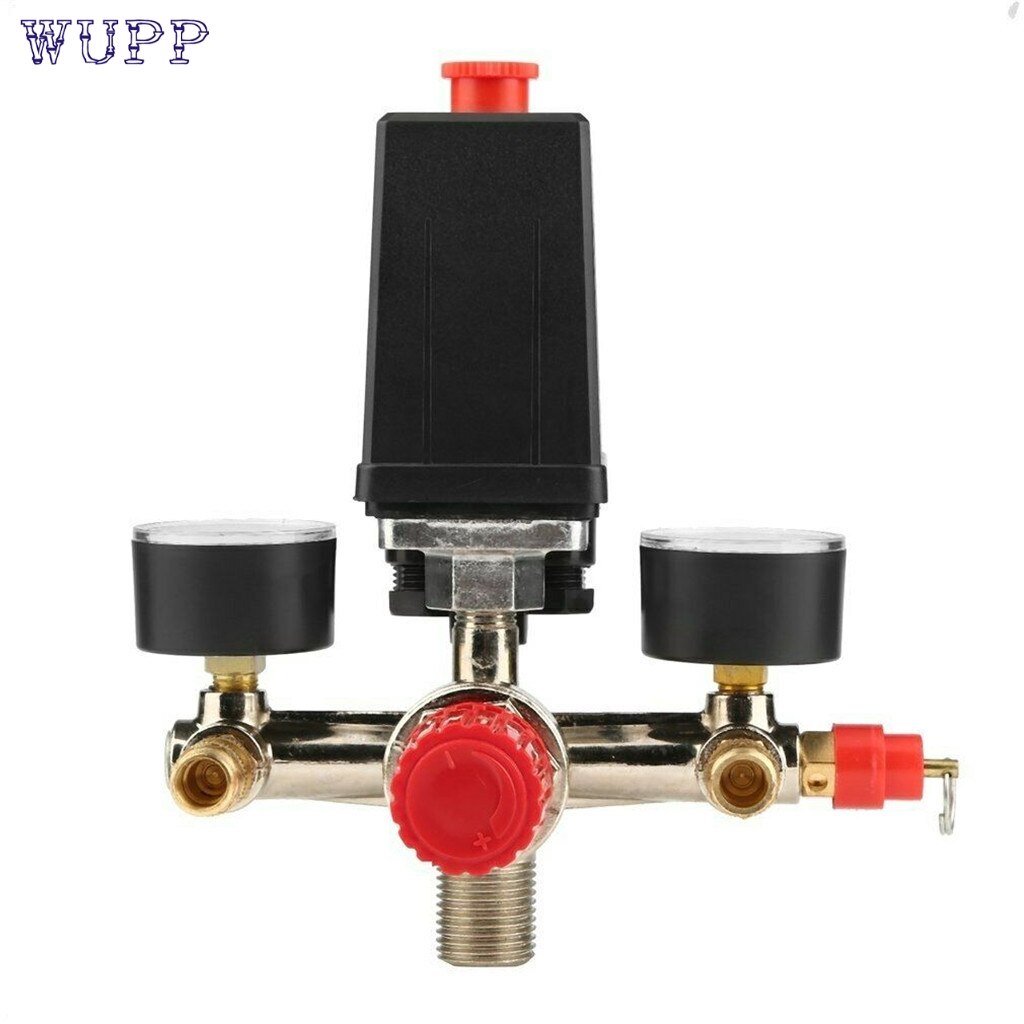 Adjustable Pressure Switch Air Compressor Switch Pressure Regulating with 2 Press Gauges Valve Control Set