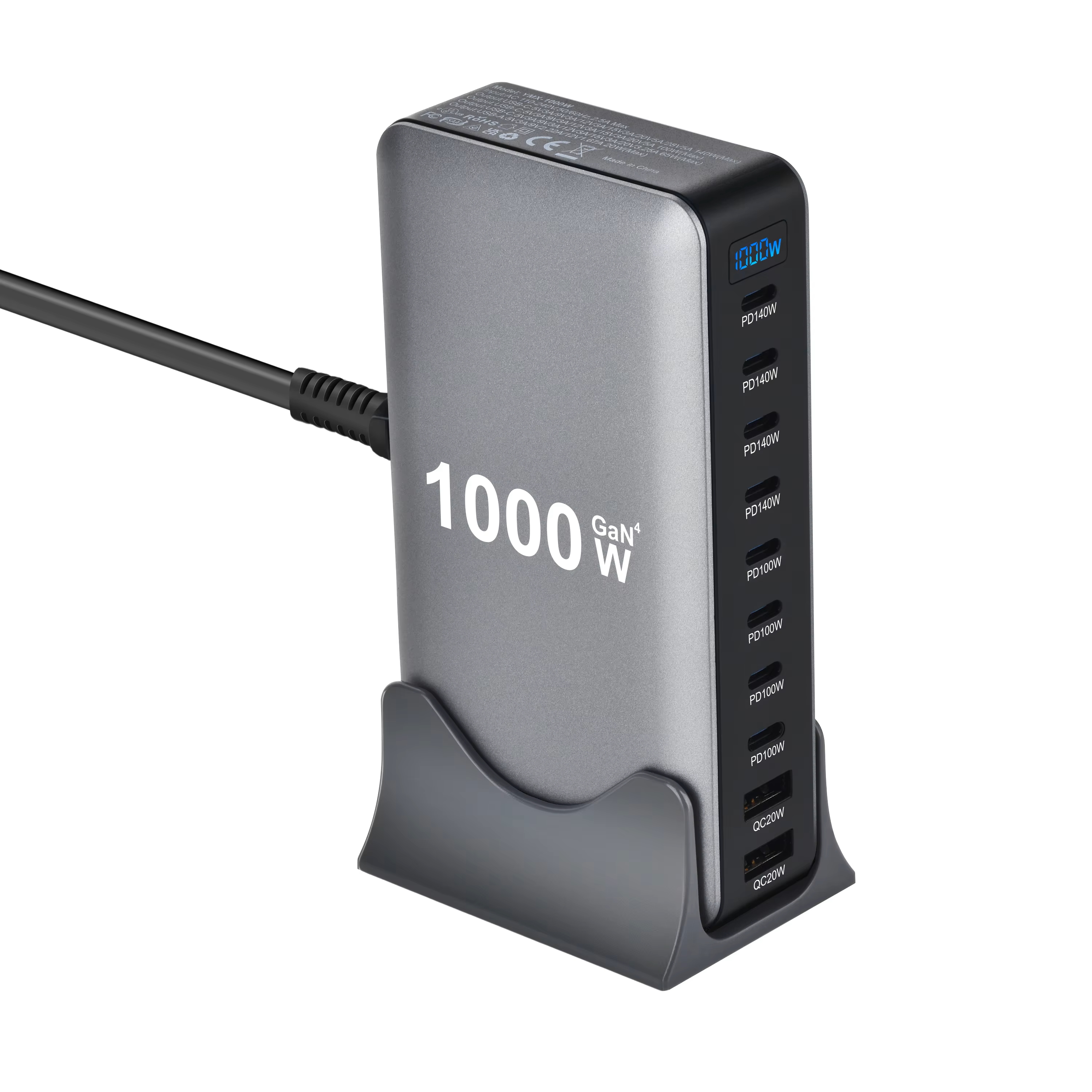 Neues 1000-W-Desktop-Ladegerät, schneller Multi-Port-Adapter, unterstützt das Laden mehrerer Geräte für Telefone, Tablets, Laptops und mehr