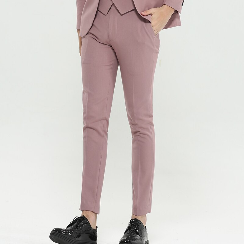 N&b herre kjole bukser slim fit herre pink kjole bukser formelle business bukser mandlige ankellange bukser klassiske jakkesæt bukser  xk11