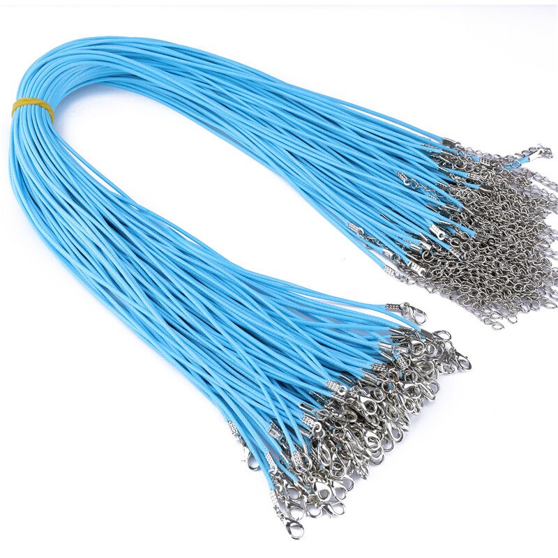 50 sztuk kolorowy skórzany sznur wosk liny łańcuch wosk naszyjnik ze sznurka wisiorek dla DIY Handmade karabińczyk sznurek biżuteria łańcuchy: Blue
