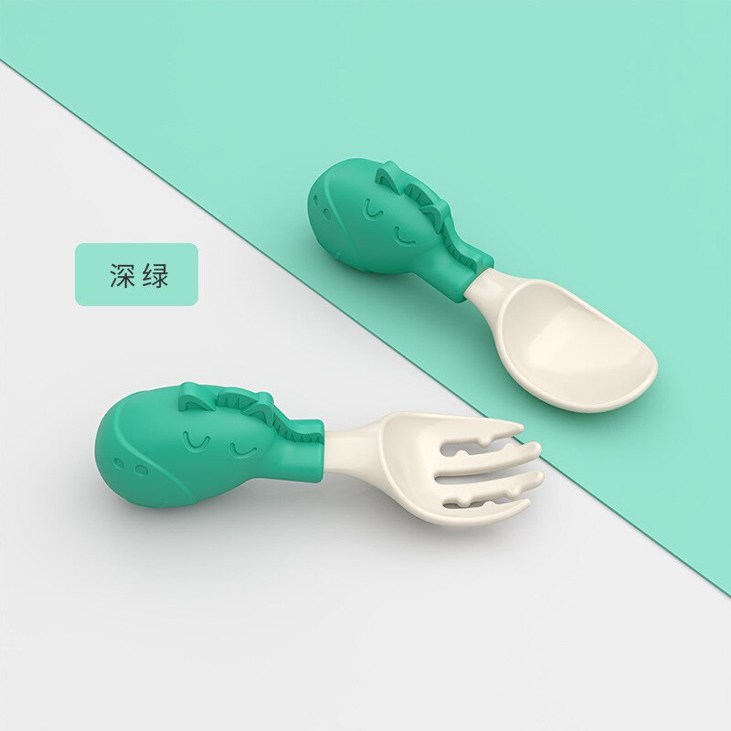 Plastic Soft Baby Spoon Fork Cute Elephant Dolphin Boy Girl Baby Learning Training Feeding Utensils Infant Children Tableware: model 2