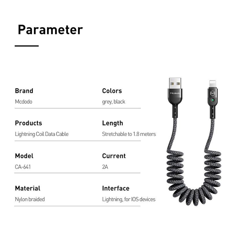 Mcdodo – câble USB à ressort pour recharge rapide PD et transfert de données, cordon de chargeur pour iPhone 13/12/11/Pro/XS/MAX/XR/X/8