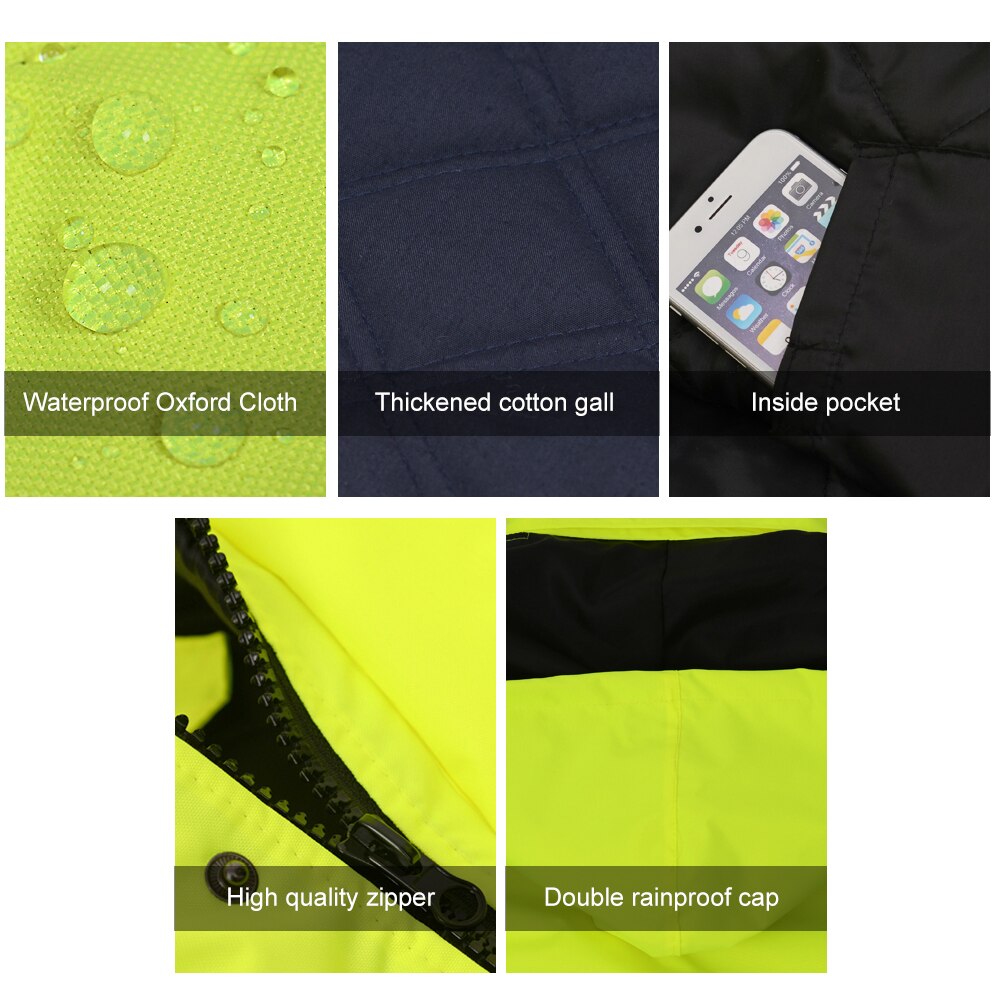 SFVest High Visibility Reflective Cotton Coat Waterproof Rain Jacket Luminous Safety Riding Warning Safety Winter Cotton Jacket