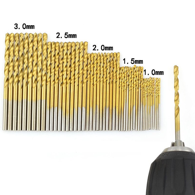50Pcs Titanium Coated Drill Bits HSS High Speed Steel Drill Bits Set Tool Power Tools 1/1.5/2/2.5/3mm