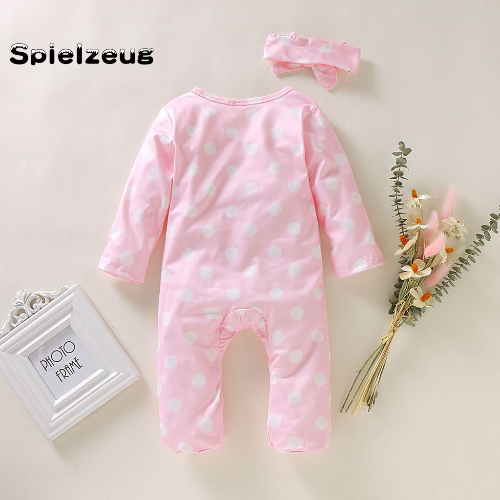 0-24 M Pasgeboren Baby Baby Meisje Jongen Kleding Met Lange Mouwen Afdrukken Footed Sleeper Romper Hoofdband Jumpsuit Kleding Outfits set # p4