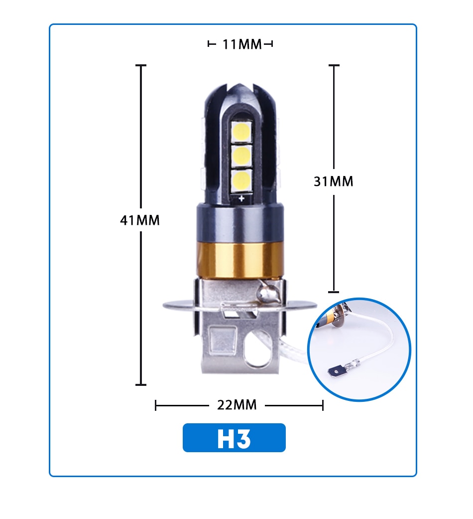 3030 Smd H1 Auto Front Led Lamp H3 Koplamp Auto Turbo 6000K Wit 3000LM Rijden Dag Running Lamp 12V Auto Accessoires 2X Xq