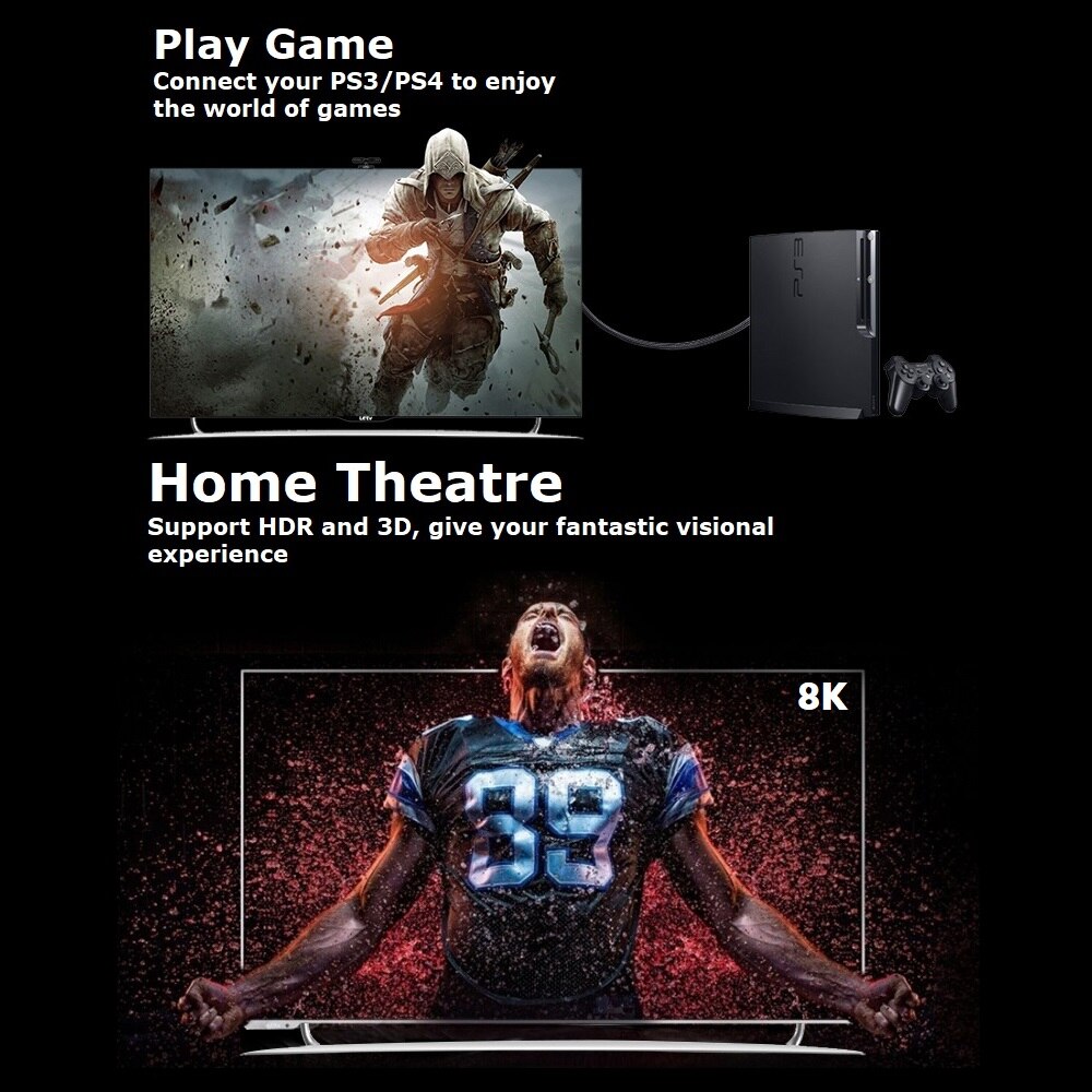 HDMI Cable HDMI to HDMI 2.1 4K @120HZ 8K @60HZ RGB Ycbcr4:4:4 48Gbps cable for PS4 TVbox 8K Splitter Switch Box Extender 3M HDMI