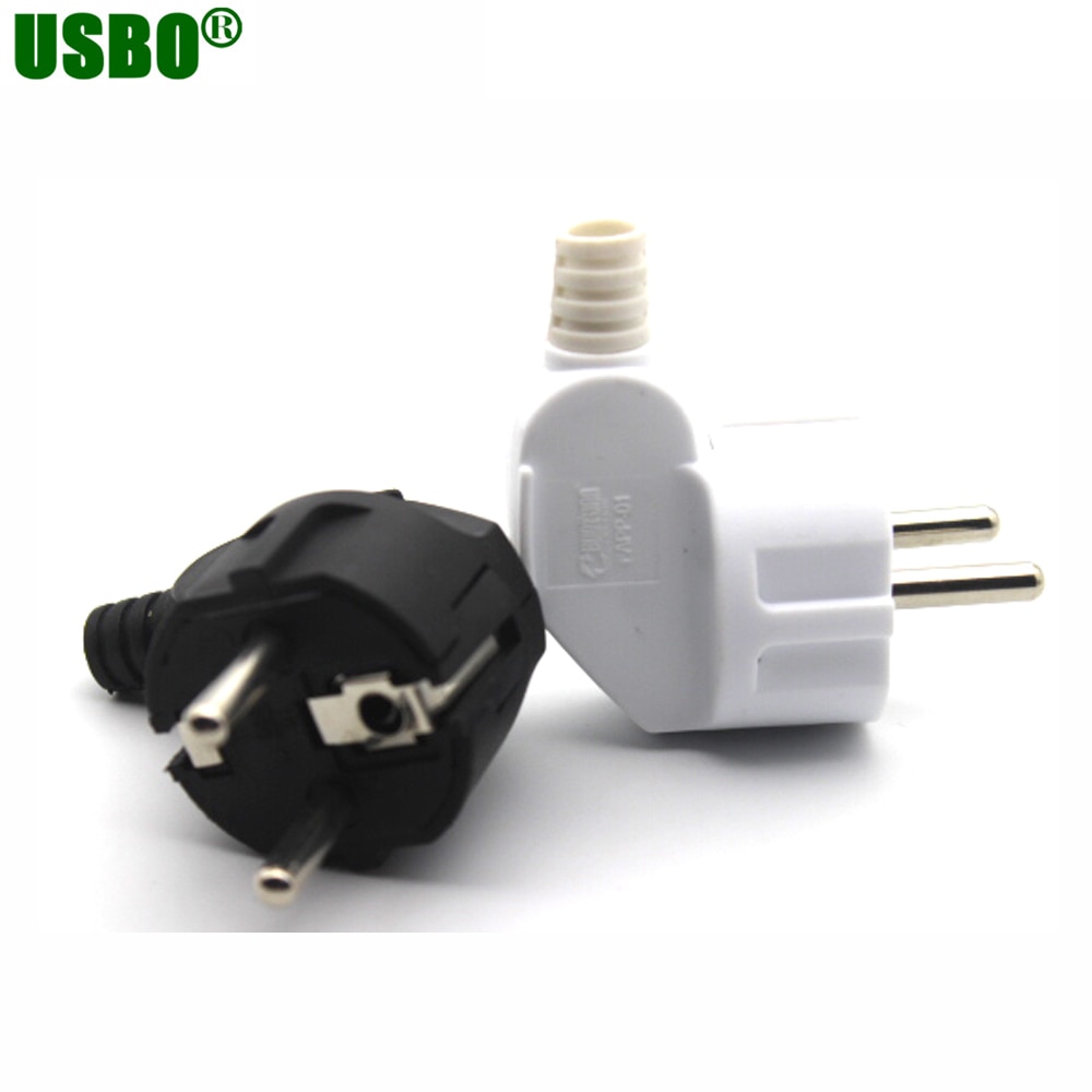 Black white 90 degree elbow connector 250v 10a 16a french Russia Korea Germany Thailand power cord wired cable plug