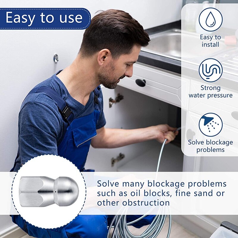 Sewer Jetter Hose Nozzle,High Pressure Washer Hose Nozzle,1 Button Nose Nozzle &amp; 1 Rotating Nozzle,1/4 Inch Pack of 2