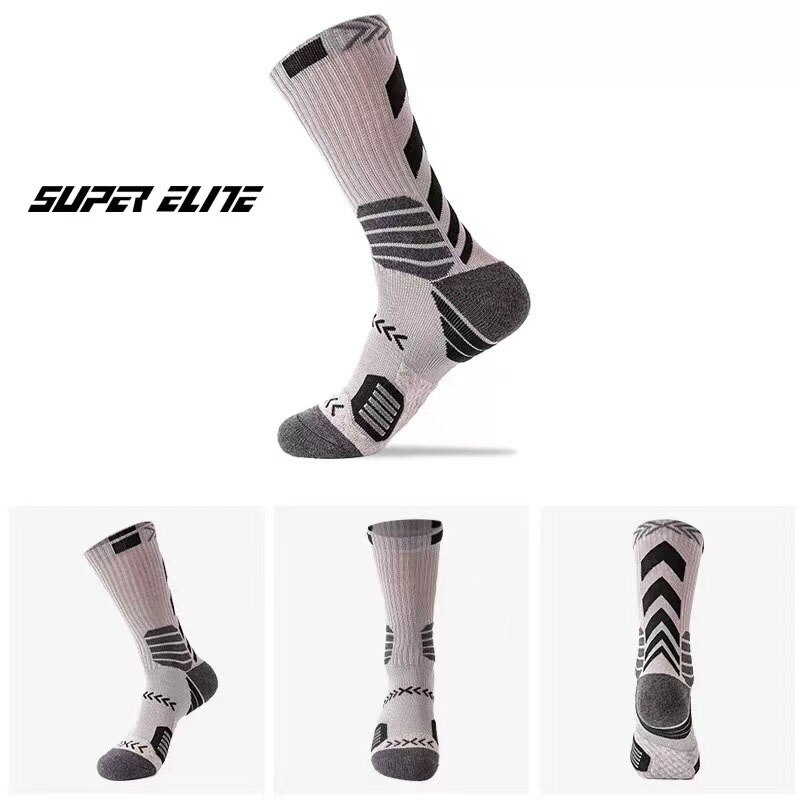 Original SUPER ELITE Lange Rohr Basketball Socken Größe 38-44 für Männer Frauen Atmungsaktiv Schweiß-absorbent Dicken Sport socken Nicht-slip: Grey Black