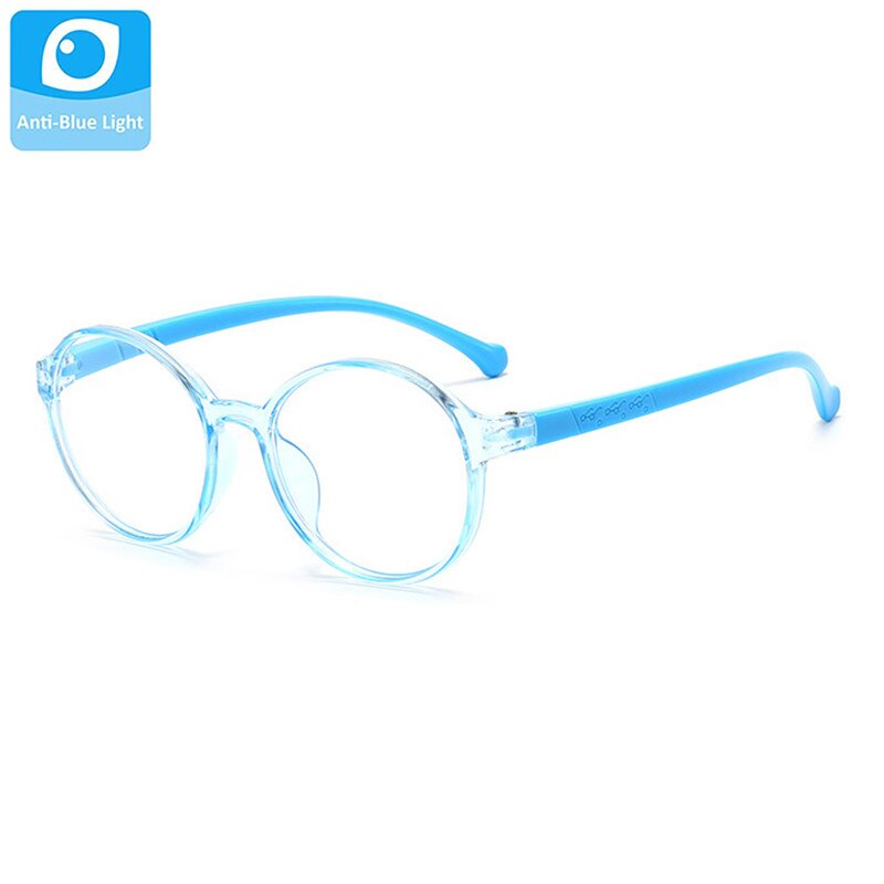 Barn runde brille ramme børn ultralette anti blå lys blok briller drenge piger klar linse briller børn: Blå