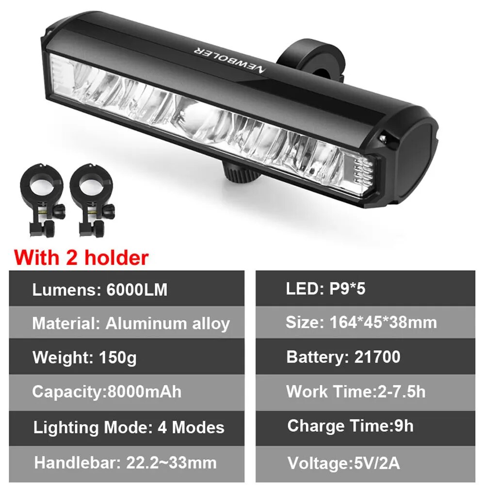 NEWBOLER-luz delantera para bicicleta, linterna impermeable de 8000mAh, 6000 lúmenes, carga USB, accesorios para lámpara de ciclismo de carretera y montaña