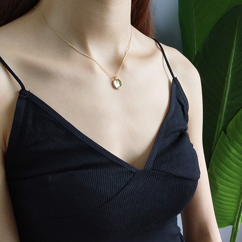 Peri&#39;sbox – collier ras du cou en argent Sterling 925 avec disque en or martelé, pièce de monnaie Concave texturée, médaillon rond Simple