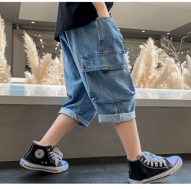 Store drenge denim shorts sommer mellemskole børn afslappet cargo cowboy korte jeans bukser teenage tøj 8 9 13 14 15 16