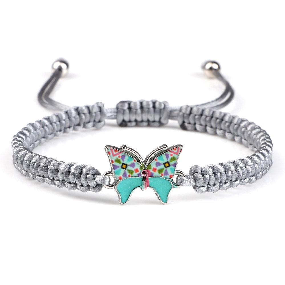 Handmade Braided String Bracelet For Women Blue Butterfly Pendant Adjustable Charm Bracelets&Bangles Girl Jewelry: Gold-color