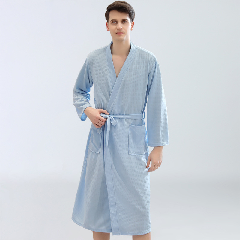 Thoshine-Bata de verano para hombre, ropa de dormir familiar, albornoz, pijamas informales para el hogar: sky blue / XL