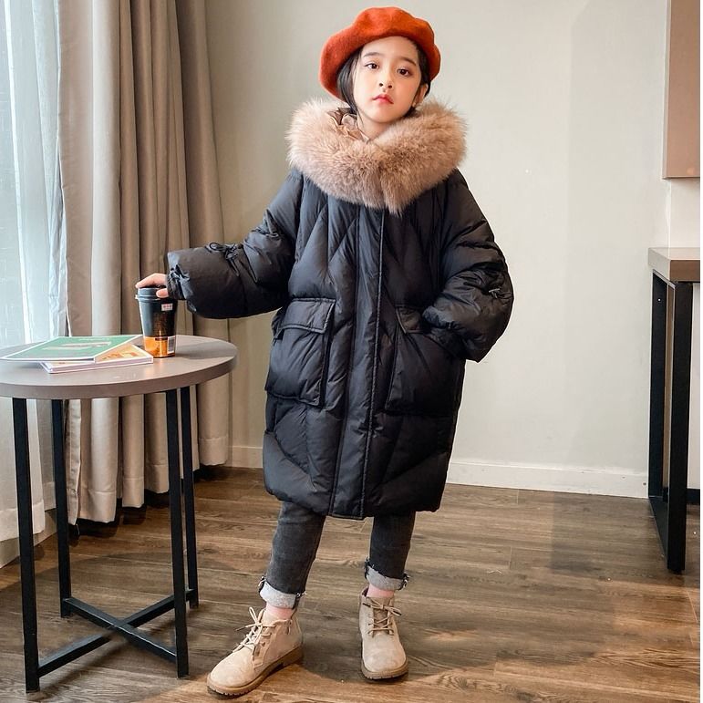 Winter Girl Cotton-Padded Jacket Thick Warm Baby Children Cotton Parkas Coat Fur Kid Teenager Outerwear W575
