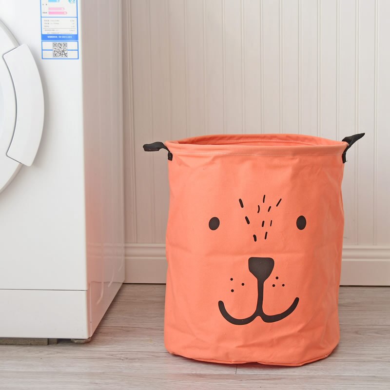 Søde dyr udtryk vasketøjskurve bomuld linned taske vandtæt foldbar snavset klud kurv tøj børn legetøj hjem opbevaring: Orange