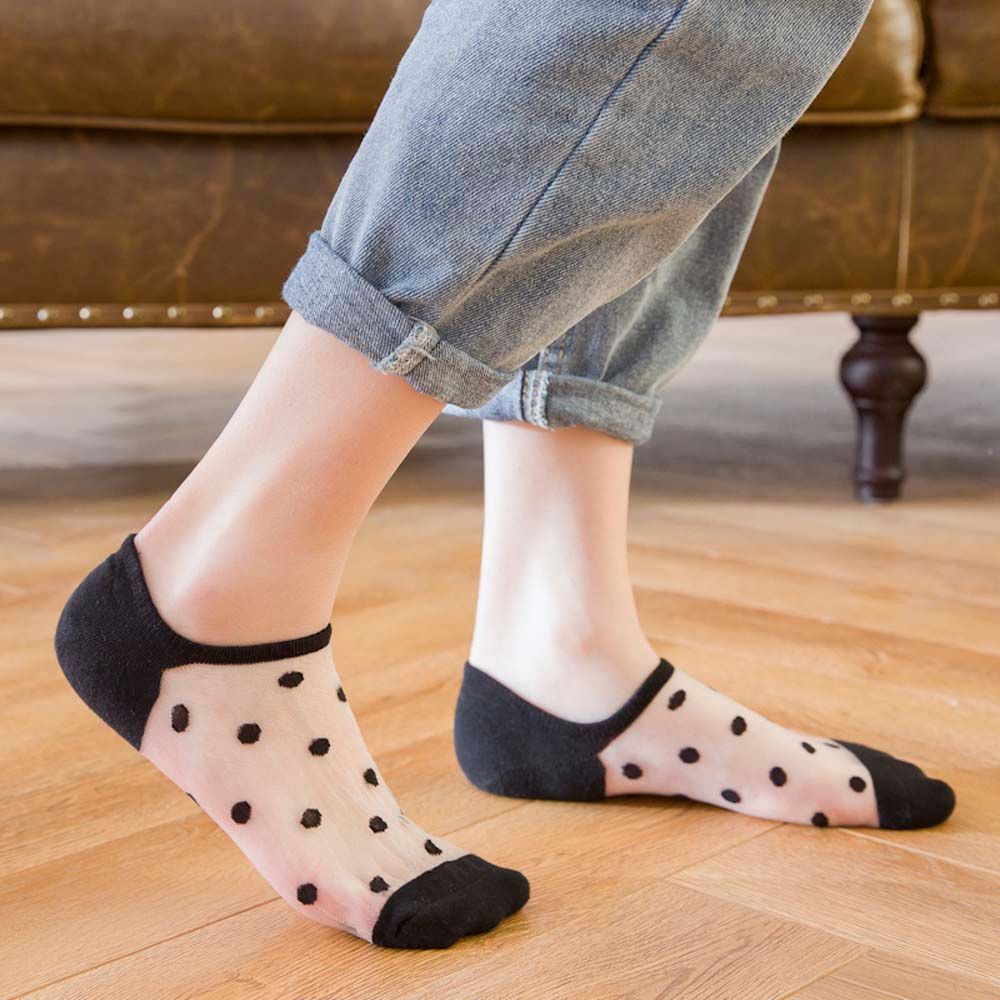 1 Pair Cotton Socks Crystal Soft Breathable Stealth Dot Decor Boat Socks For Women Female