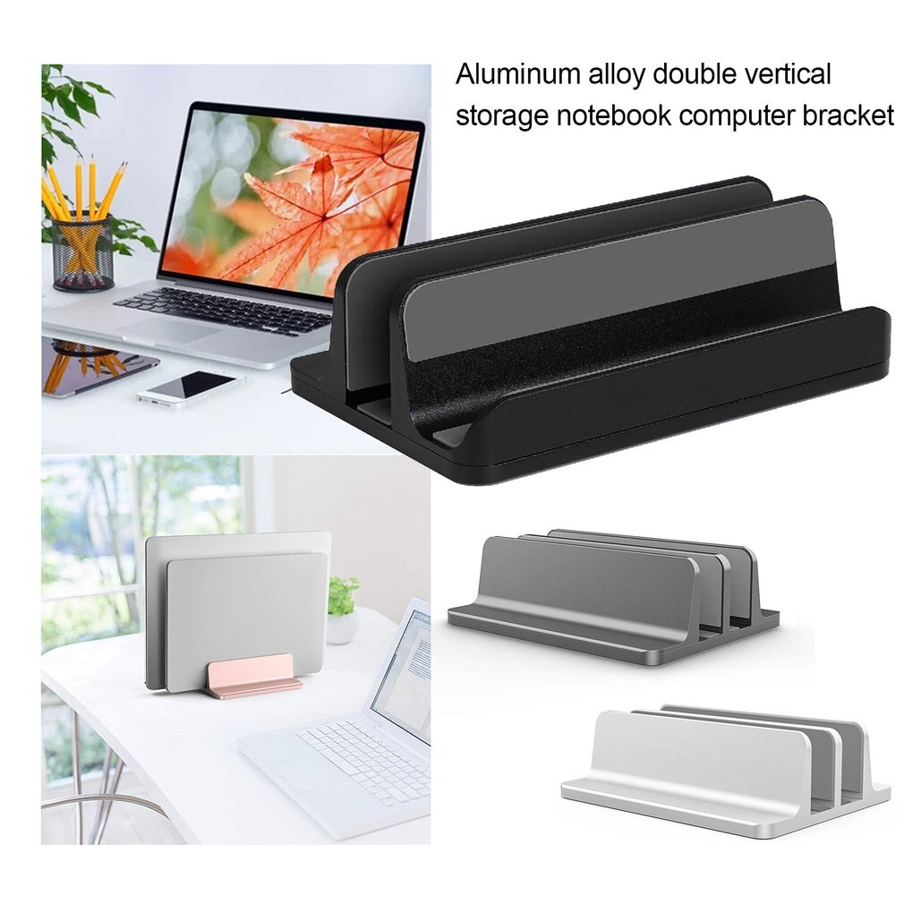Durable Vertical Laptop Stand For Macbook Air Pro Desktop Double Desktop Stand Holder With Adjustable Dock