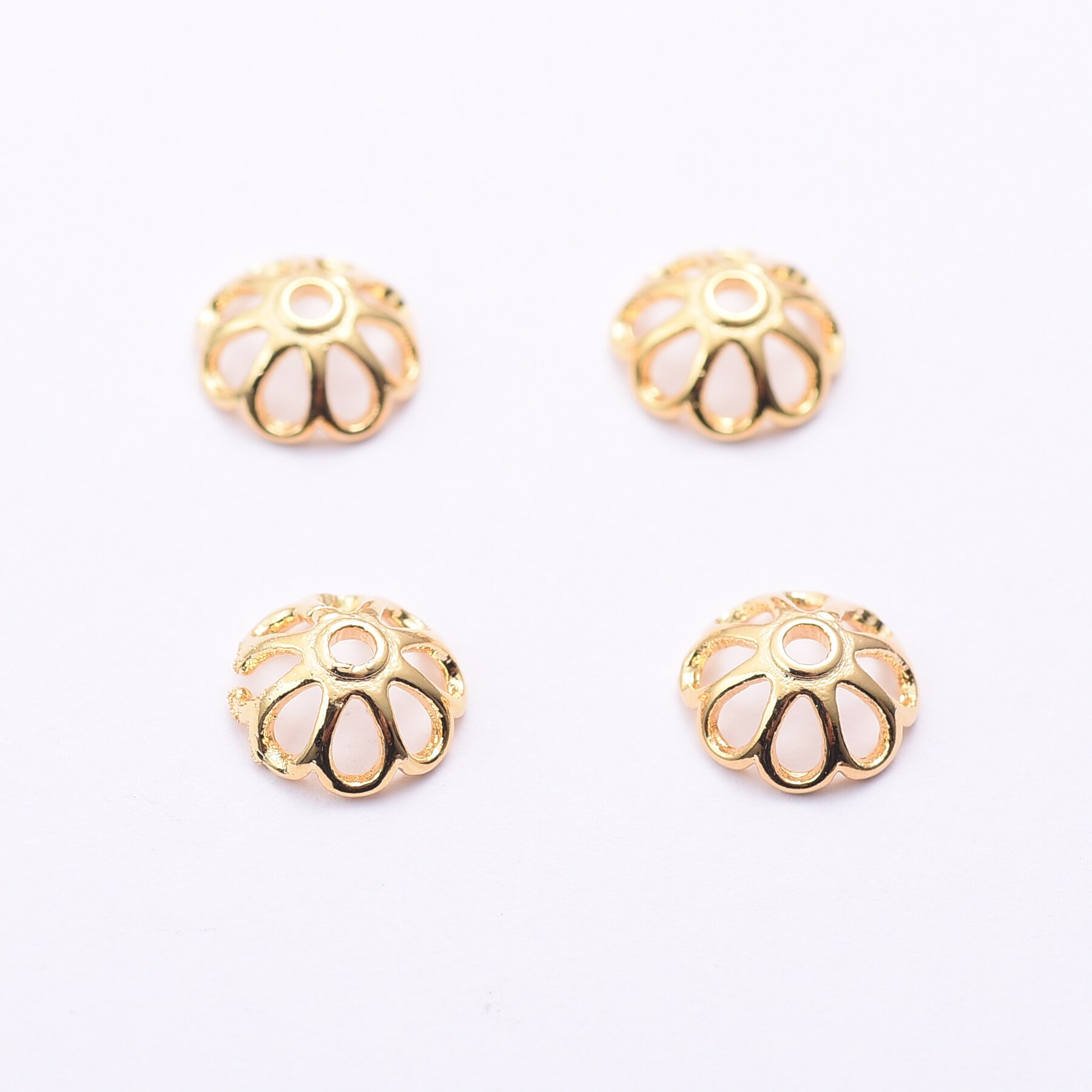10 Stks/partij Hollow Flower Kralen Caps Real Vergulde Messing Bloem Sieraden Accessoires Voor Diy Ketting Oorbel Vrouwen Meisjes