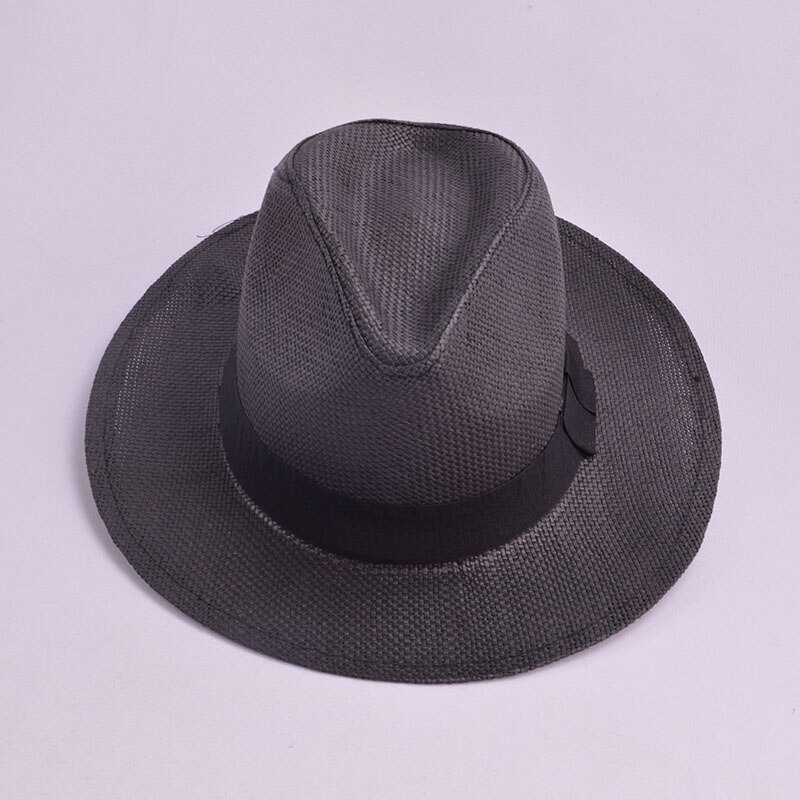 Women Men Straw Hat Summer Casual Beach Sun Panama Jazz Hat Unisex Fedora Cap With Black Ribbon: black